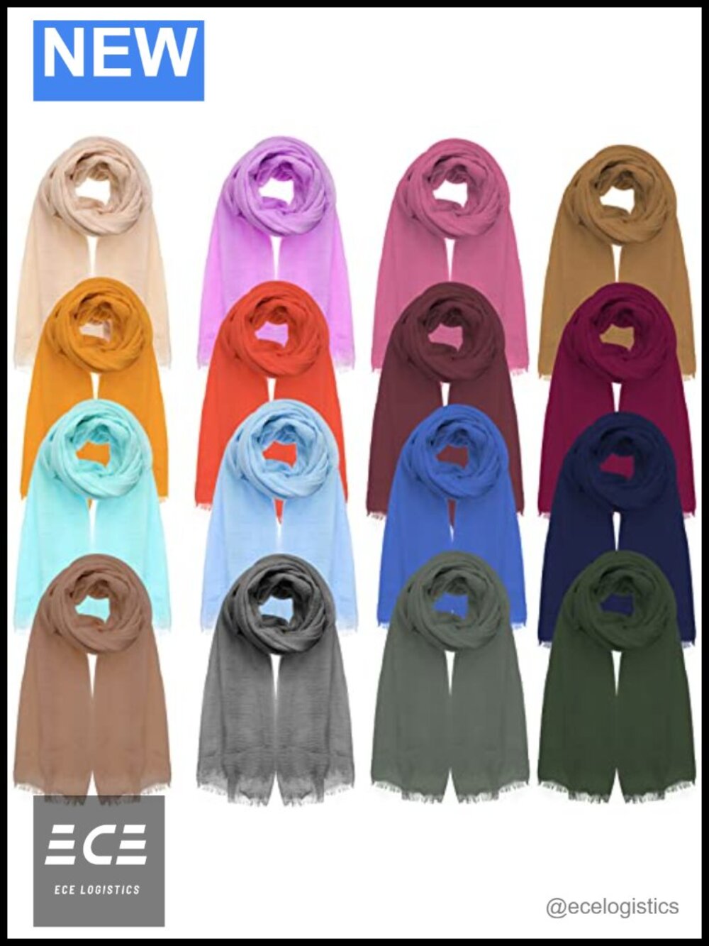 Women's Long Lightweight Soft Polyester Scarves & Shawls Set - 16 Pieces